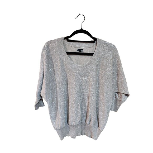 Express Silver Metallic Knit Dolman Sleeve Sweater XS Womens Lightweight Sparkle - Picture 1 of 3